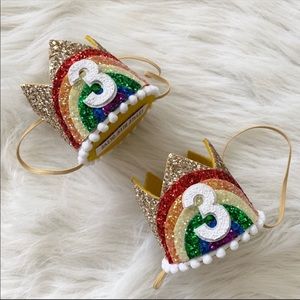 Little Blue Olive Accessories - Rainbow Glitter 3rd Birthday Crowns Set Of 2 Little Blue Olive Accessories - Rainbow Glitter 3rd Birthday Crowns Set Of 2